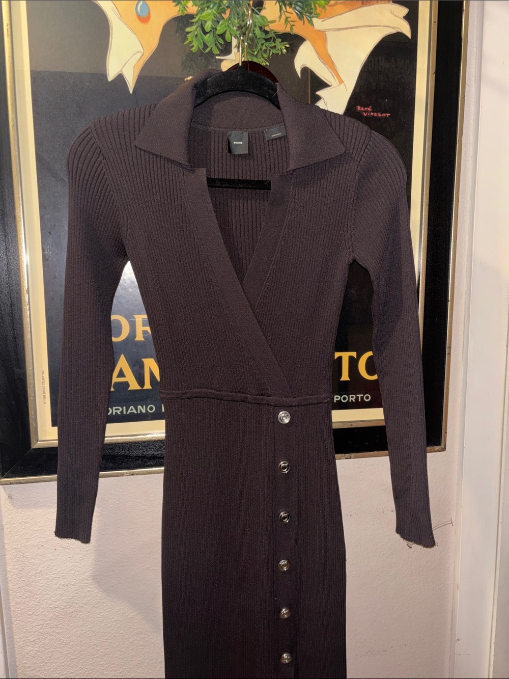 Pinko Brown Ribbed Midi Dress with Side Buttons - Picture 8 of 16